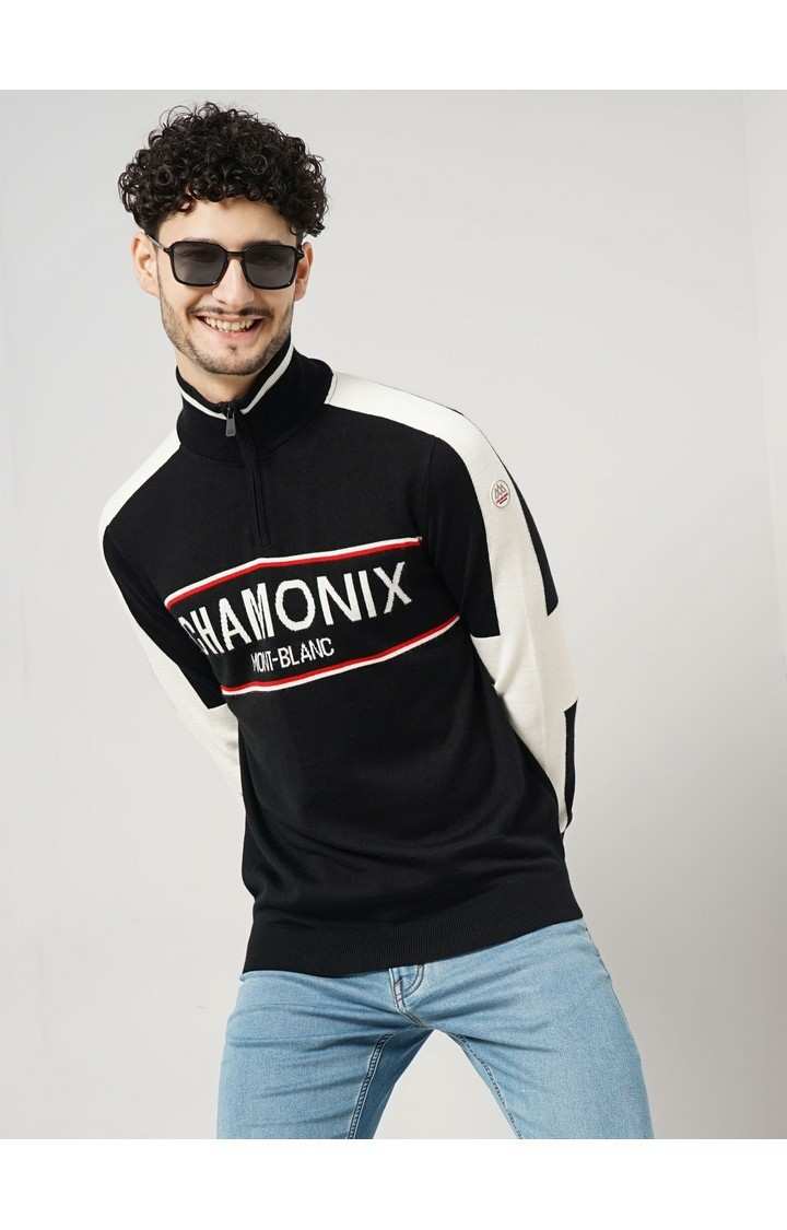 Celio Men's Letter Black Full Sleeve Chamonix Sweatshirt