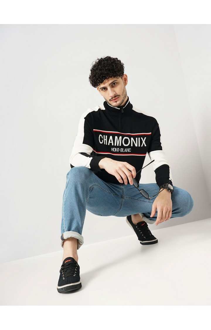 Celio Men's Letter Black Full Sleeve Chamonix Sweatshirt