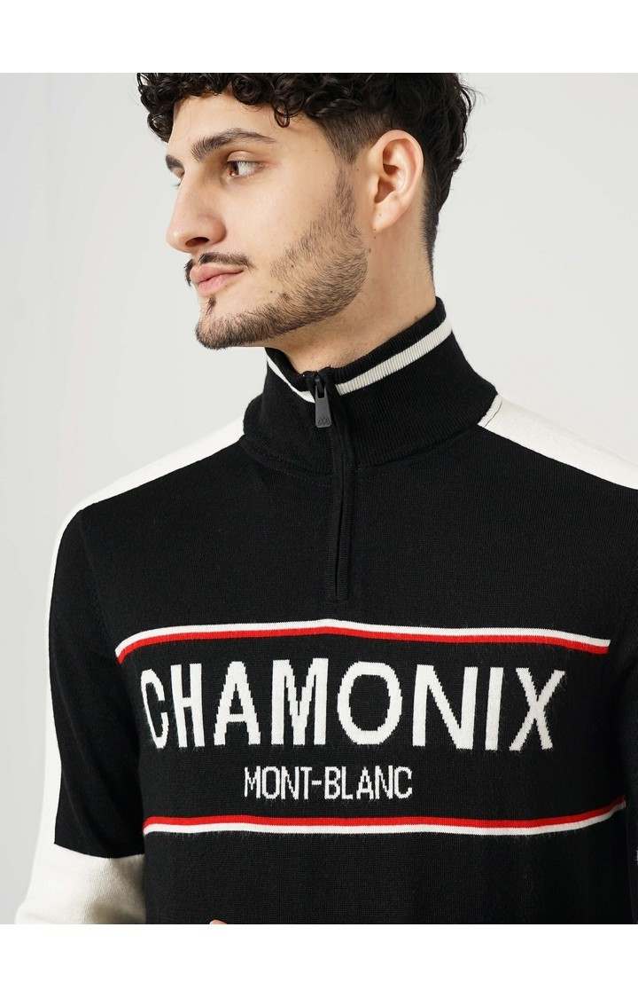 Celio Men's Letter Black Full Sleeve Chamonix Sweatshirt