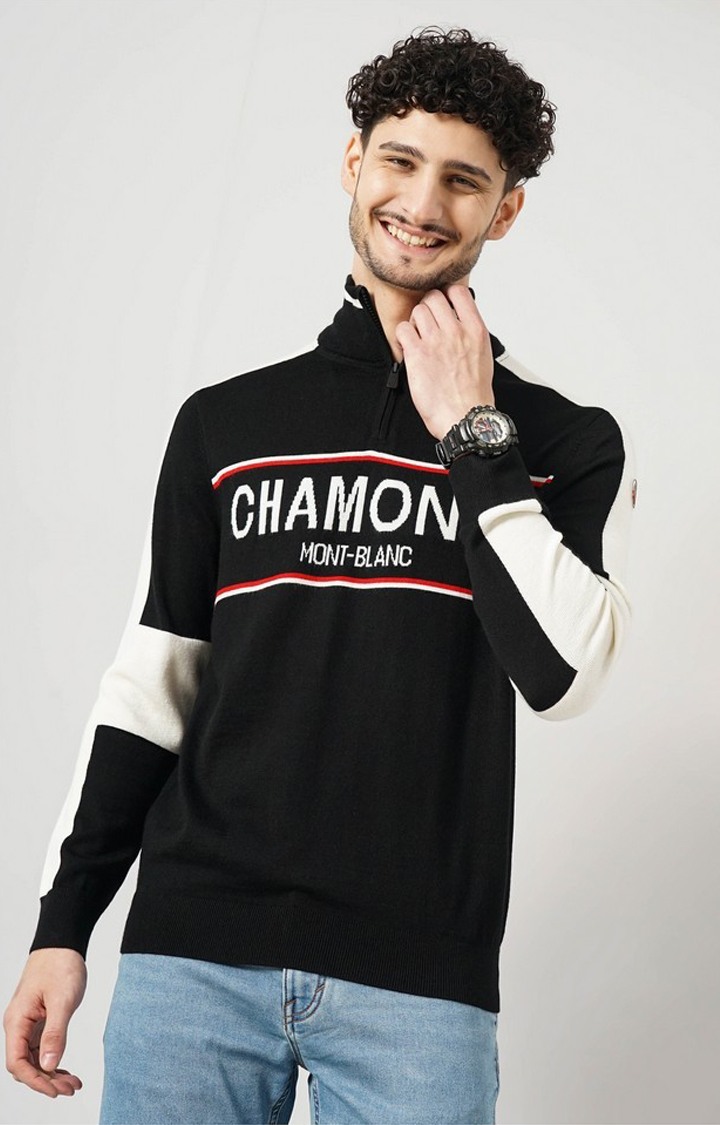 Celio Men's Letter Black Full Sleeve Chamonix Sweatshirt