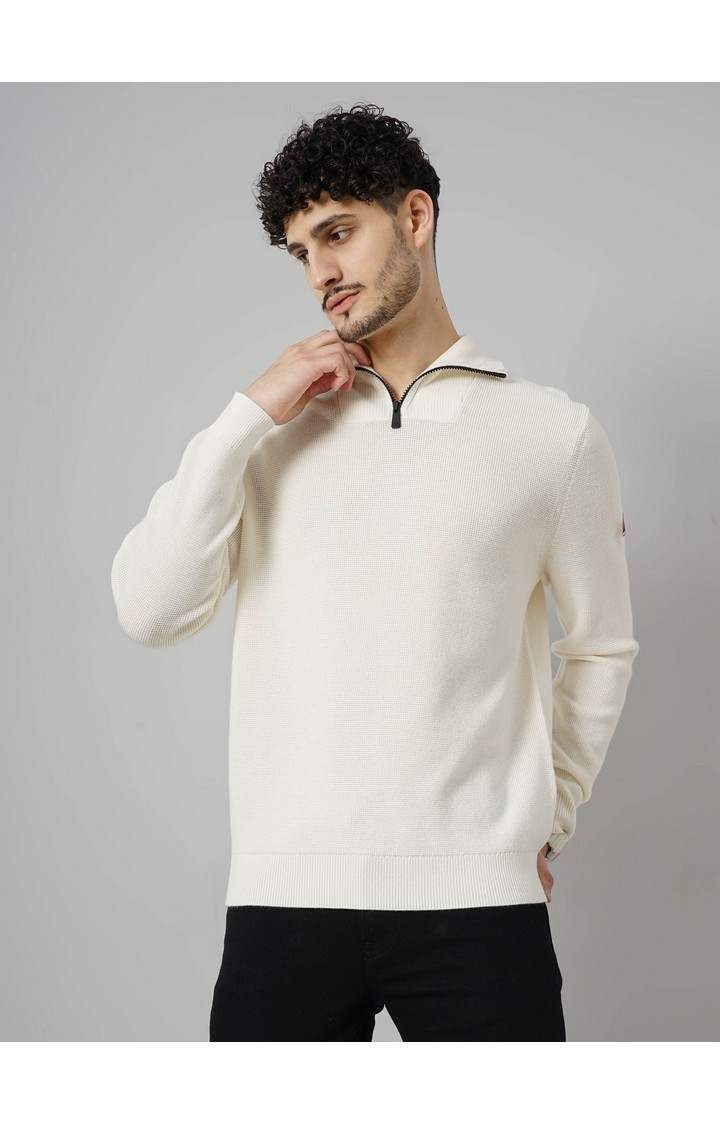 Celio Men's Solid Off White Full Sleeve Chamonix Sweatshirt