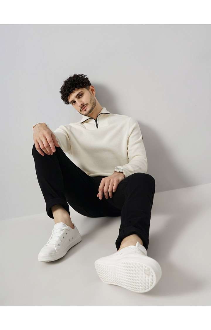 Celio Men's Solid Off White Full Sleeve Chamonix Sweatshirt