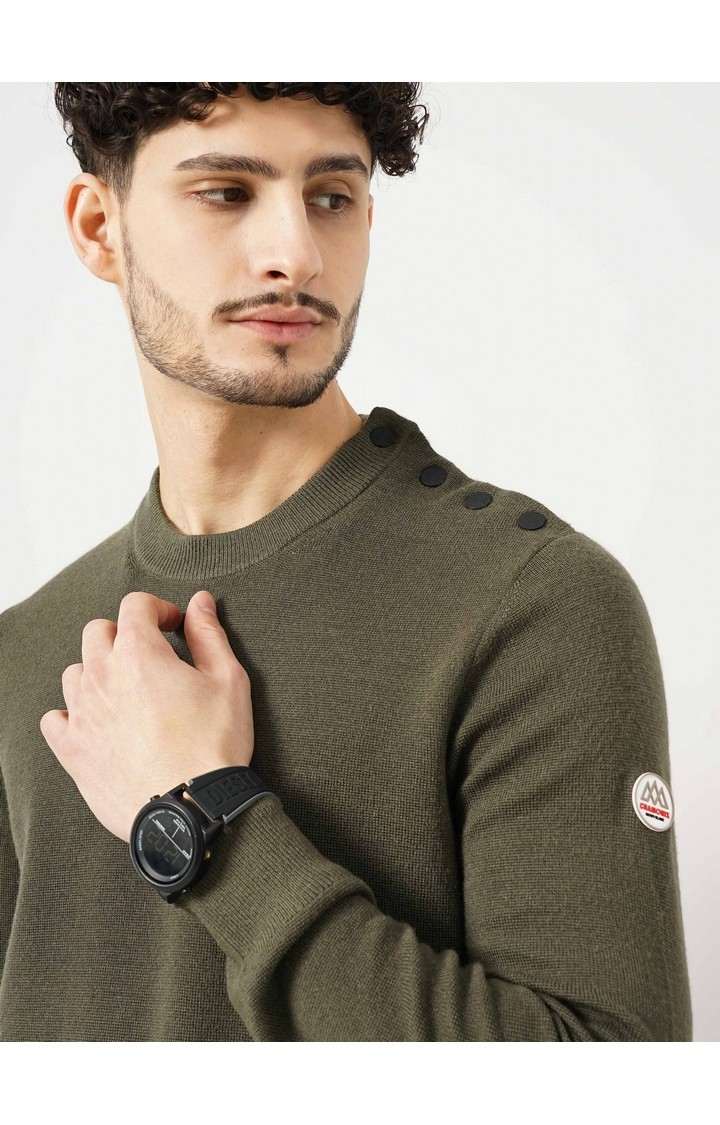 Celio Men's Solid Khaki Full Sleeve Round Neck Chamonix Sweatshirt