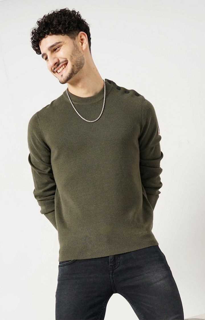 Celio Men's Solid Khaki Full Sleeve Round Neck Chamonix Sweatshirt