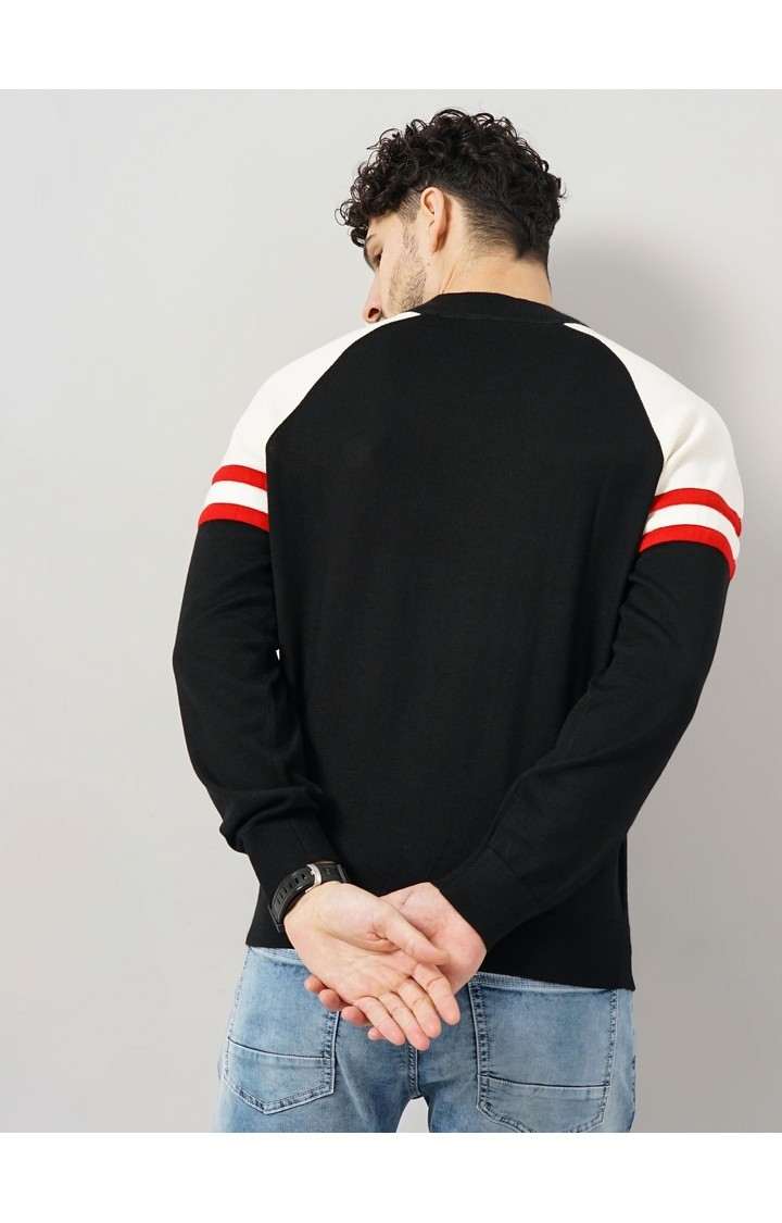 Celio Men's Color-Block Black Full Sleeve Round Neck Chamonix Sweatshirt
