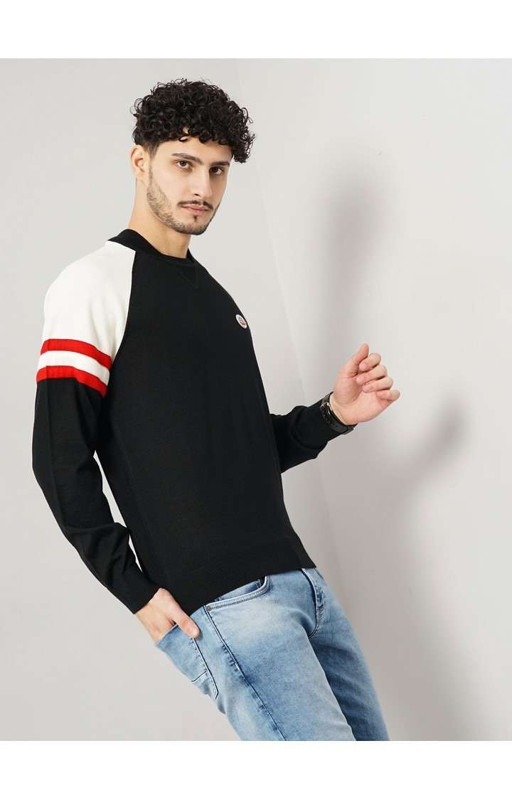 Celio Men's Color-Block Black Full Sleeve Round Neck Chamonix Sweatshirt