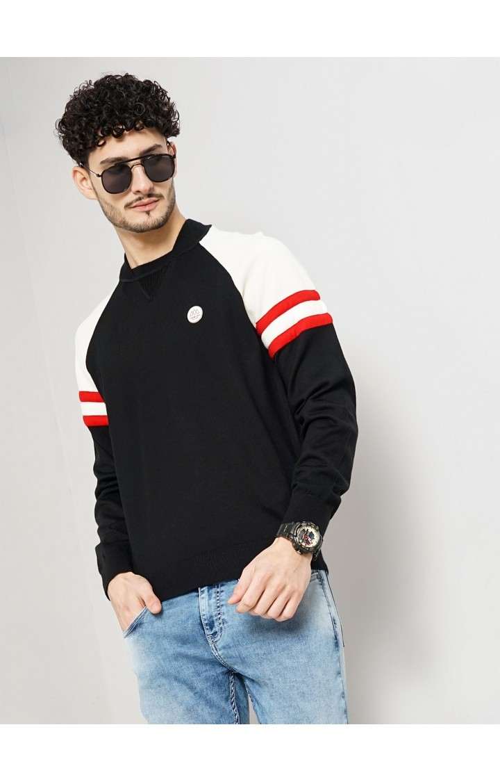Celio Men's Color-Block Black Full Sleeve Round Neck Chamonix Sweatshirt