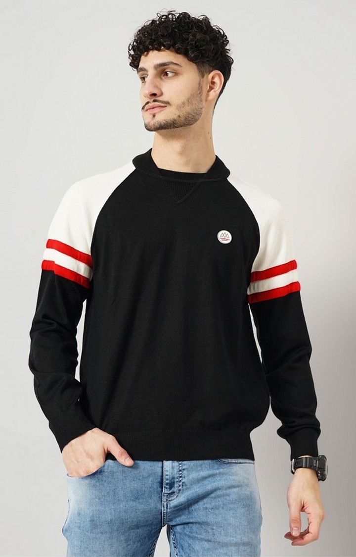 Celio Men's Color-Block Black Full Sleeve Round Neck Chamonix Sweatshirt