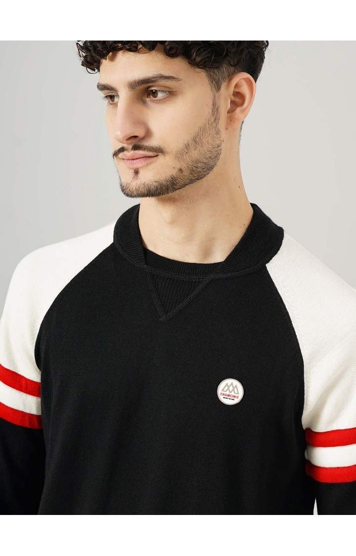 Celio Men's Color-Block Black Full Sleeve Round Neck Chamonix Sweatshirt