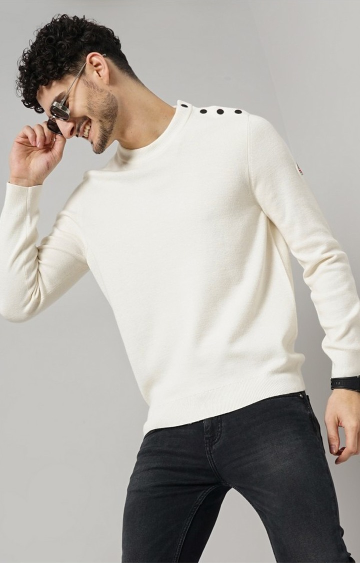 Celio Men's Solid Off White Full Sleeve Round Neck Chamonix Sweatshirt
