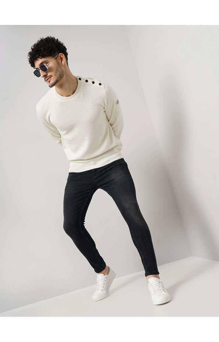 Celio Men's Solid Off White Full Sleeve Round Neck Chamonix Sweatshirt