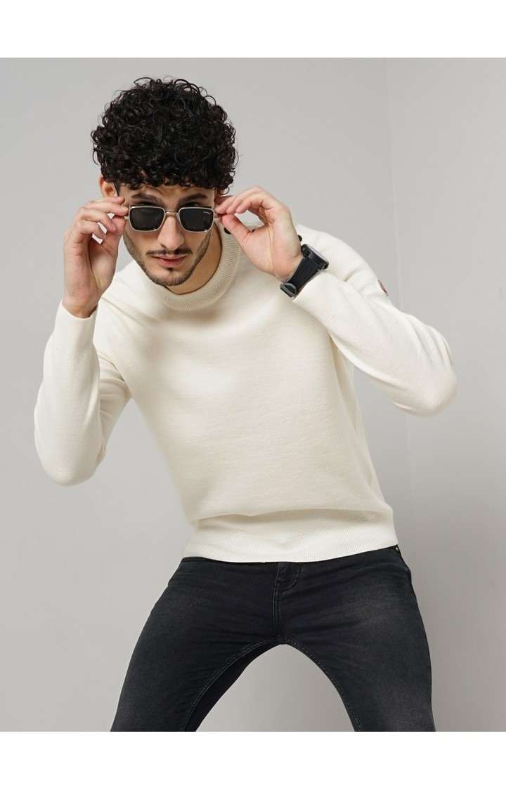Celio Men's Solid Off White Full Sleeve Round Neck Chamonix Sweatshirt