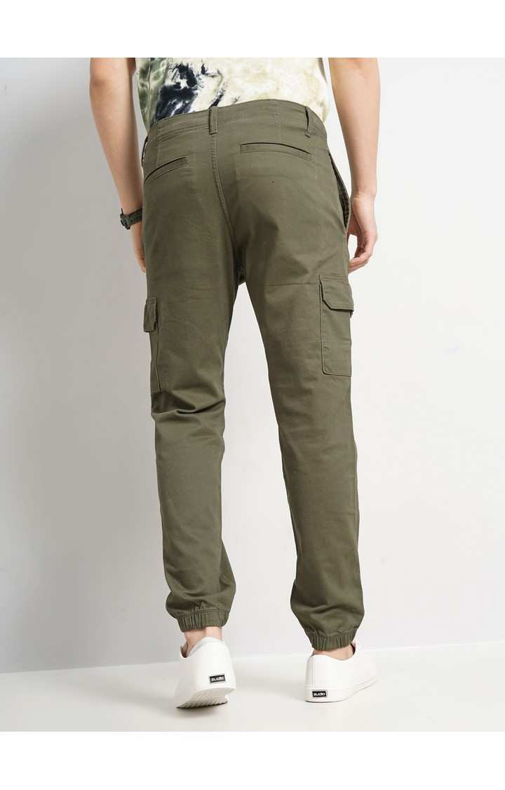 Celio Men Green Solid Loose Fit Cotton Cargo Casual Trousers