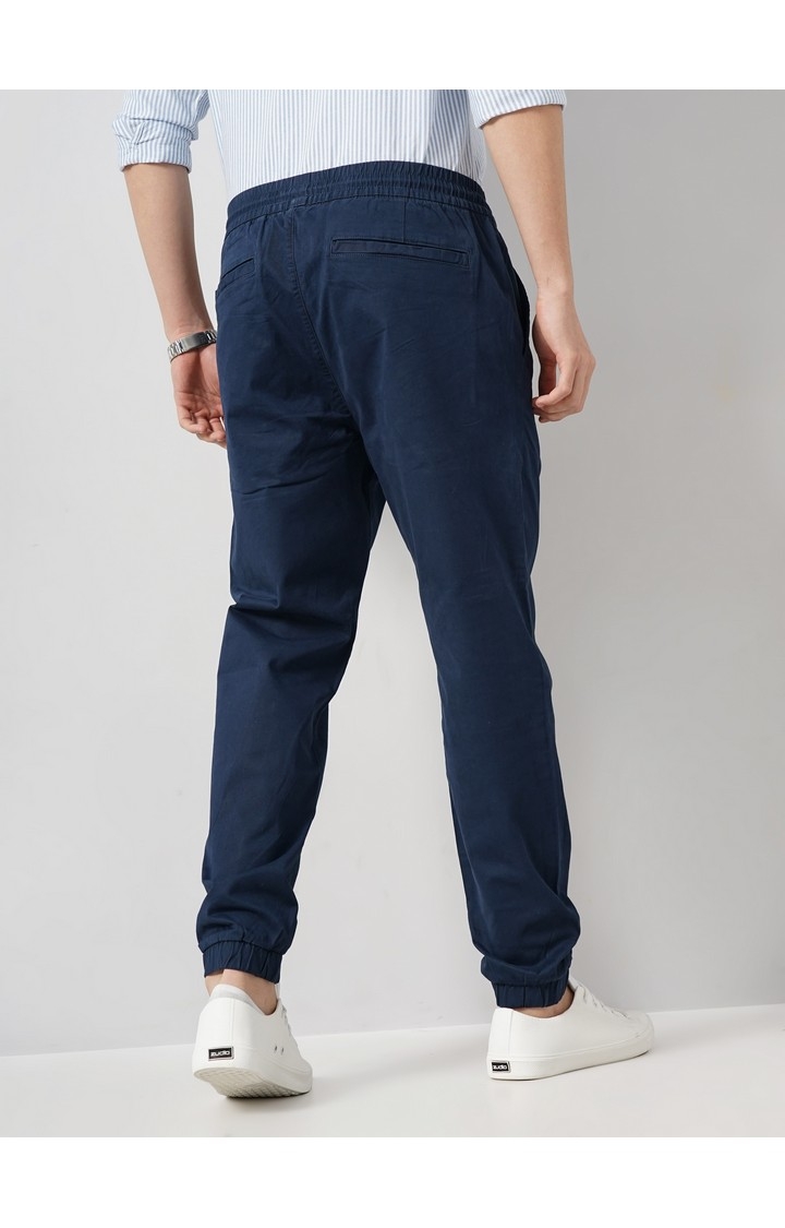 Celio Men Blue Solid Loose Fit Cotton Chinos Casual Trousers