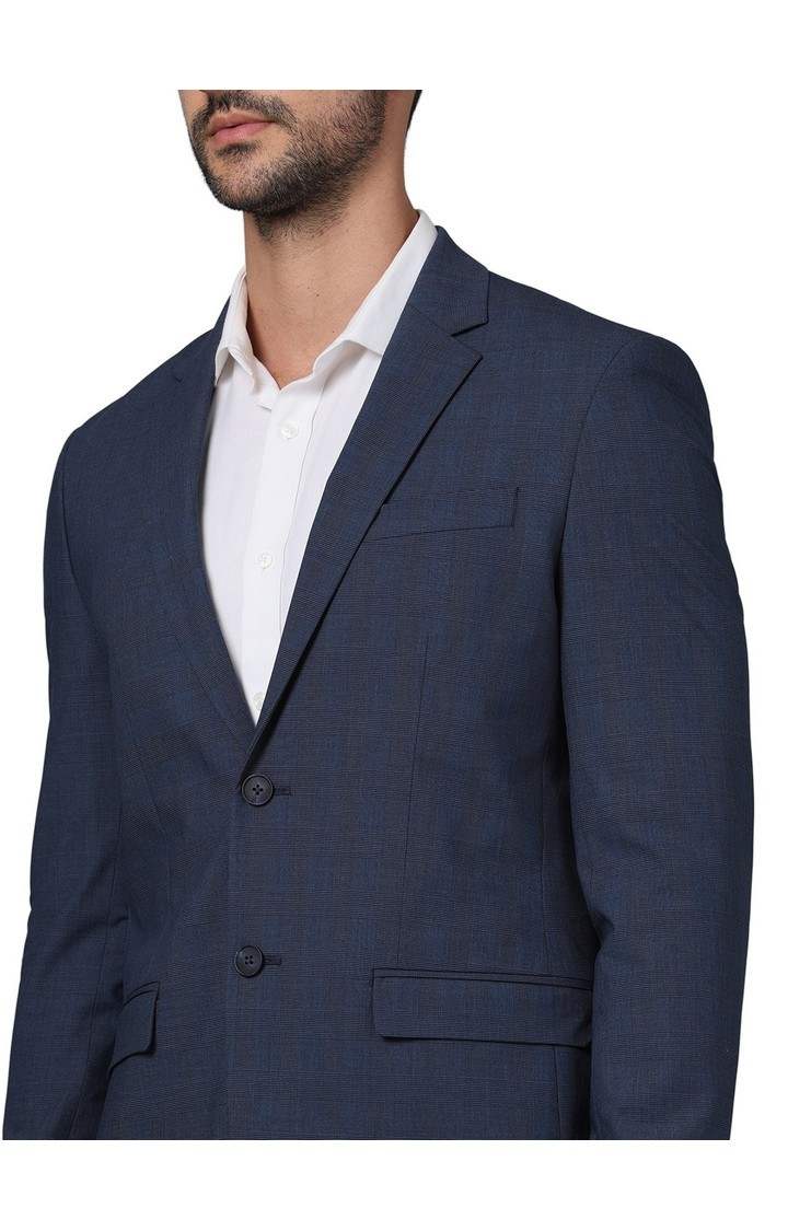 Celio Men Navy Blue Solid Slim Fit Polyester Suit Jacket