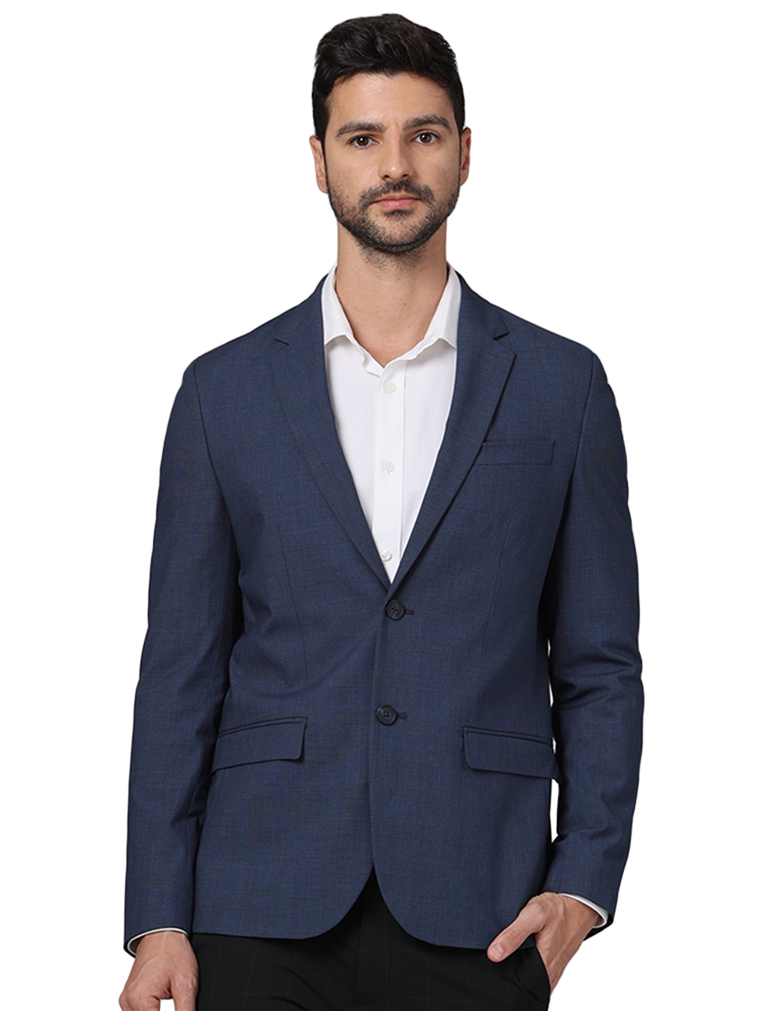 celio | Celio Men Navy Blue Solid Slim Fit Polyester Suit Jacket