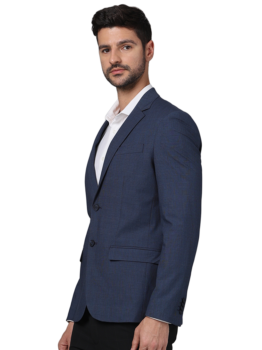 Celio Men Navy Blue Solid Slim Fit Polyester Suit Jacket