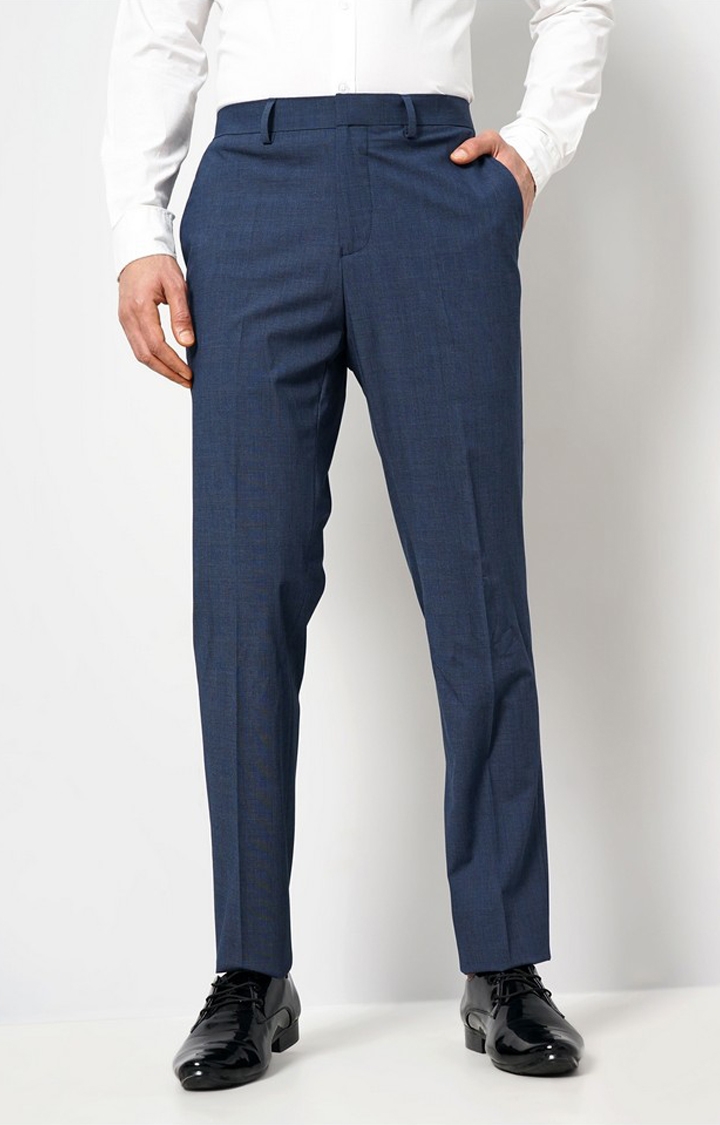 celio | Celio Men Navy Blue Solid Slim Fit Polyester Suits Pants