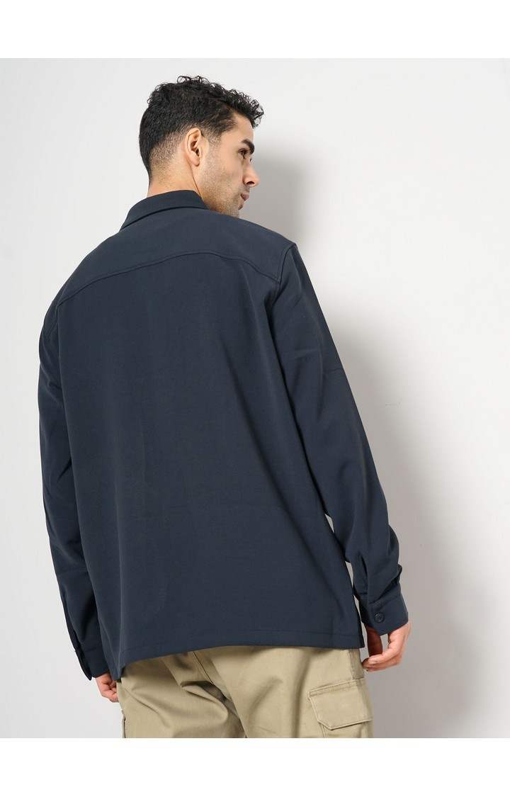 Celio Men Navy Blue Solid Oversized Polyester Shirt