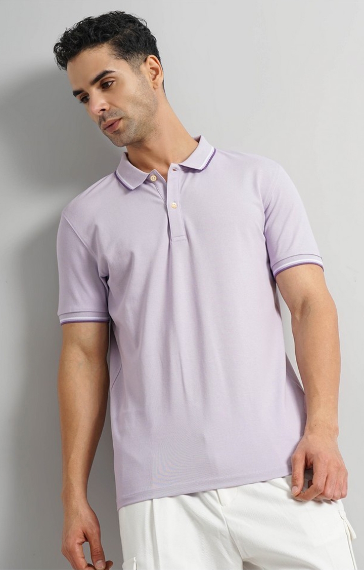 celio | Celio Men Purple Solid Slim Fit Cotton Polo with Tipping Tshirts