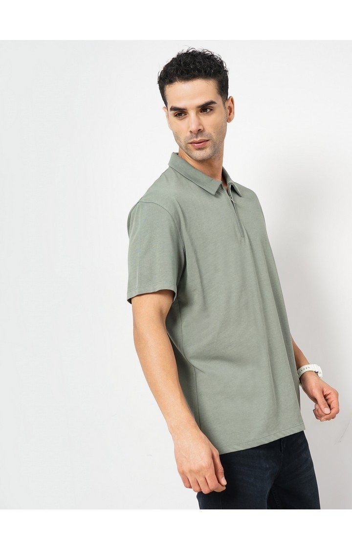 Celio Men Green Solid Slim Fit Cotton Tshirts