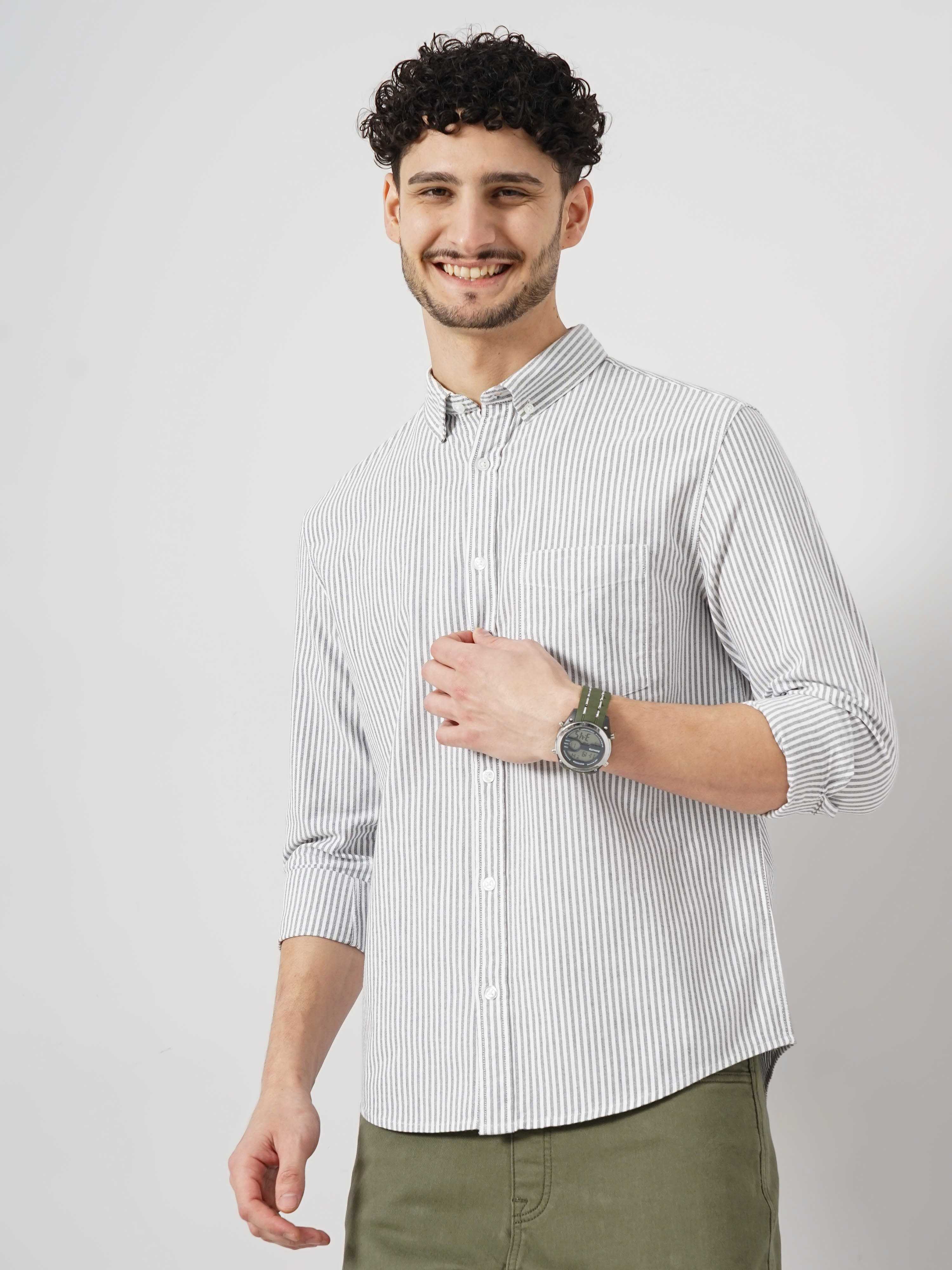 Celio Men Black Striped Regular Fit Cotton Casual Shirt