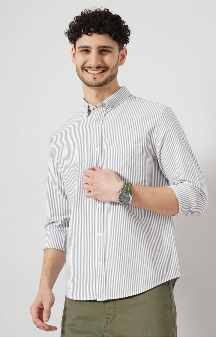 celio | Celio Men Black Striped Regular Fit Cotton Casual Shirt
