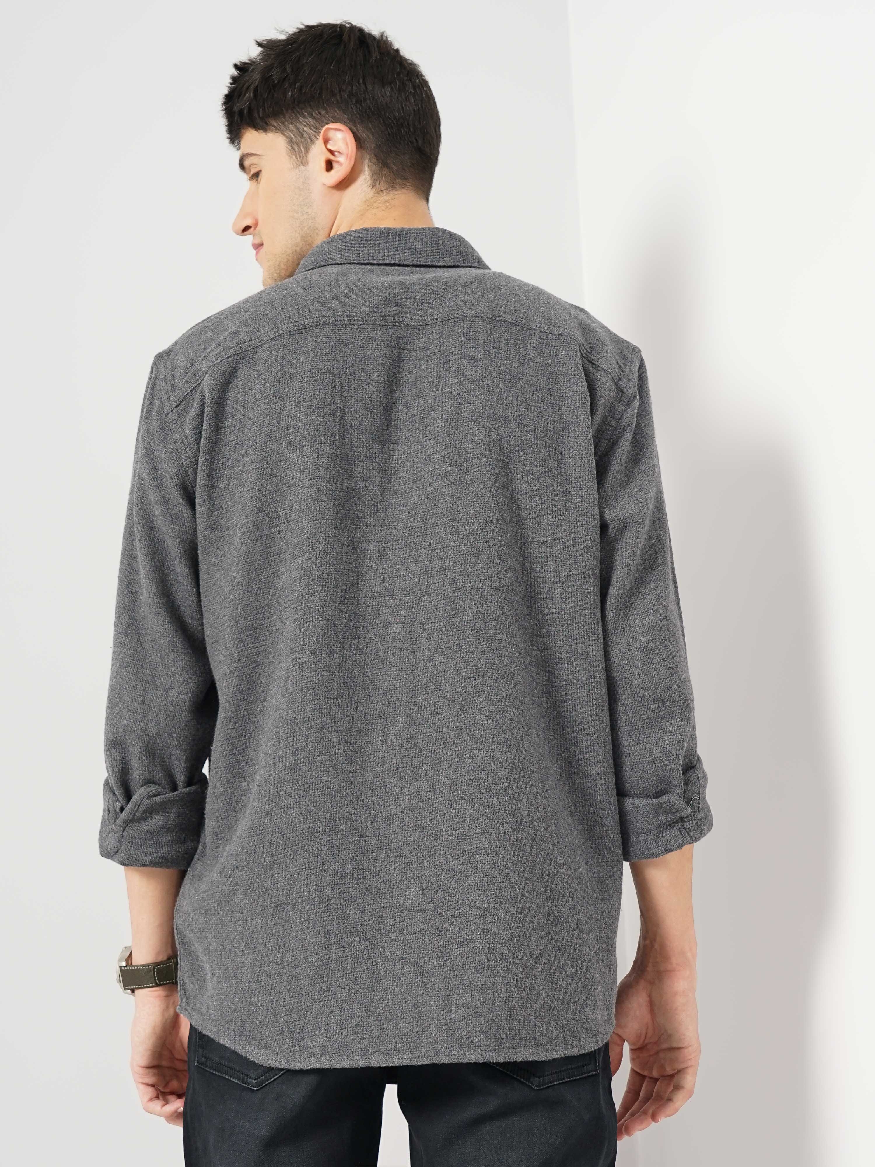 Celio Men Grey Solid Regular Fit Cotton Casual Shirt