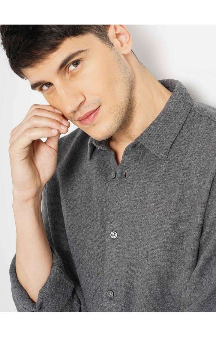Celio Men Grey Solid Regular Fit Cotton Casual Shirt