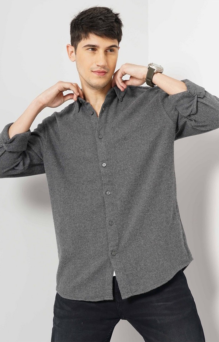 celio | Celio Men Grey Solid Regular Fit Cotton Casual Shirt