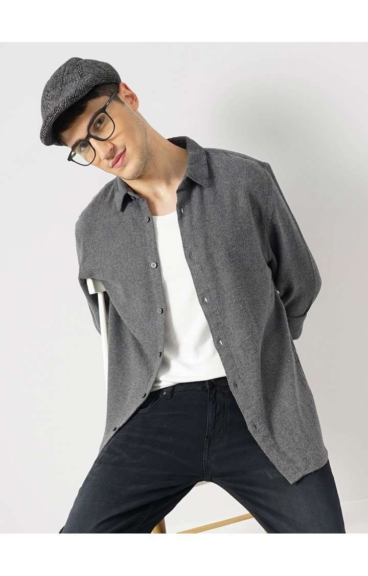 Celio Men Grey Solid Regular Fit Cotton Casual Shirt