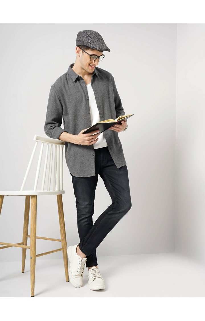 Celio Men Grey Solid Regular Fit Cotton Casual Shirt