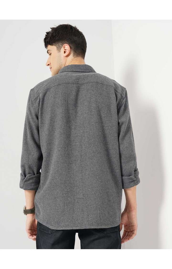 Celio Men Grey Solid Regular Fit Cotton Casual Shirt