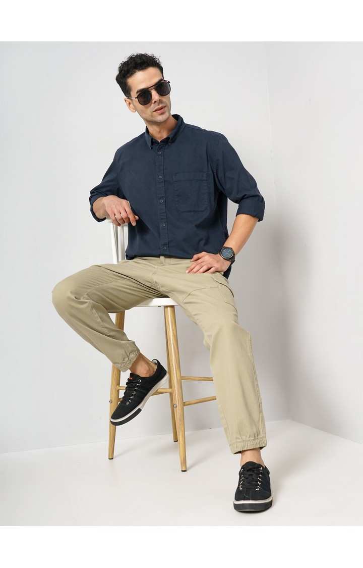 Celio Men Navy Blue Solid Regular Fit Cotton Shirt