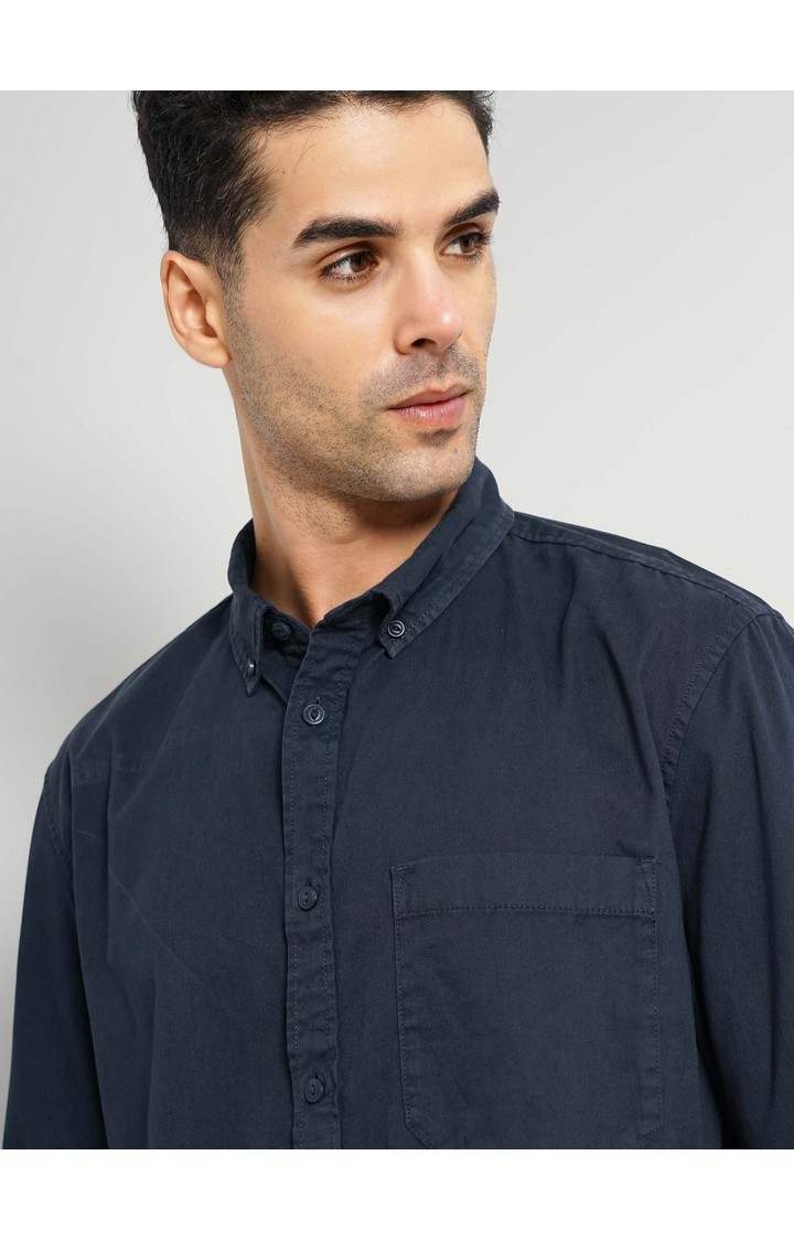 Celio Men Navy Blue Solid Regular Fit Cotton Shirt