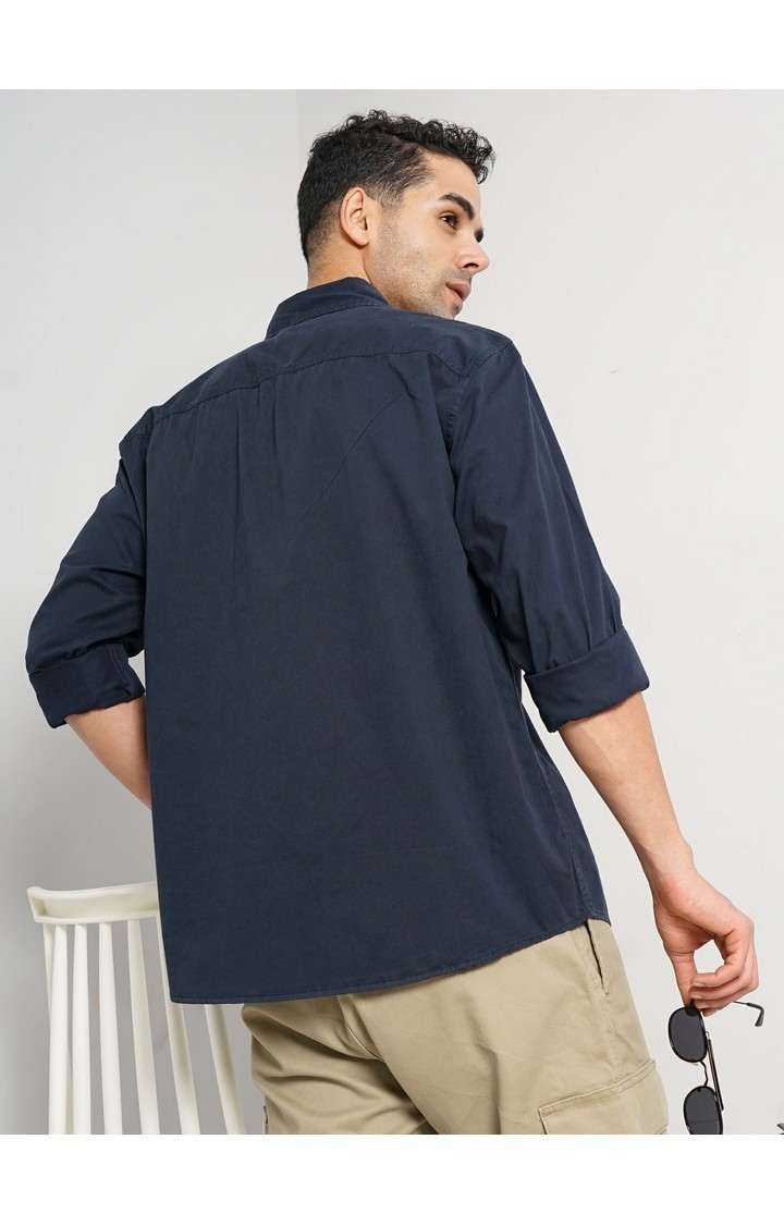 Celio Men Navy Blue Solid Regular Fit Cotton Shirt