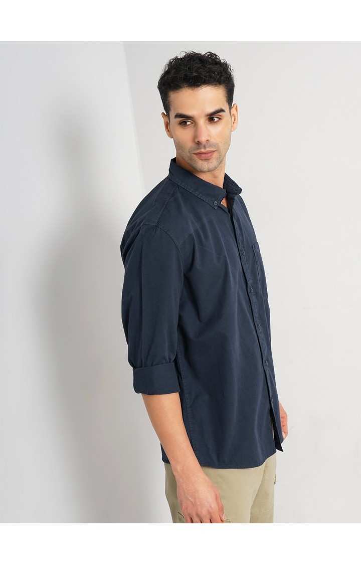 Celio Men Navy Blue Solid Regular Fit Cotton Shirt