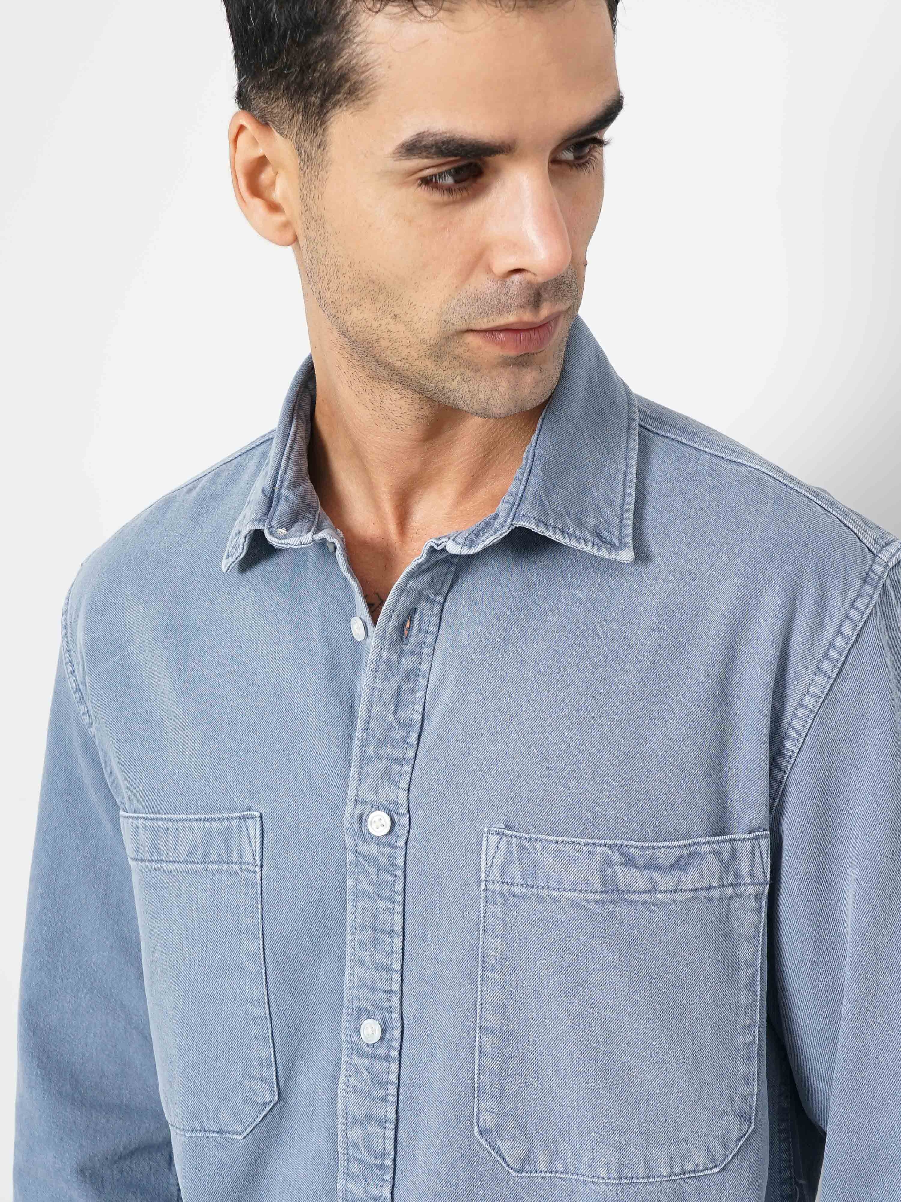 Celio Men Blue Solid Regular Fit Cotton Shirt
