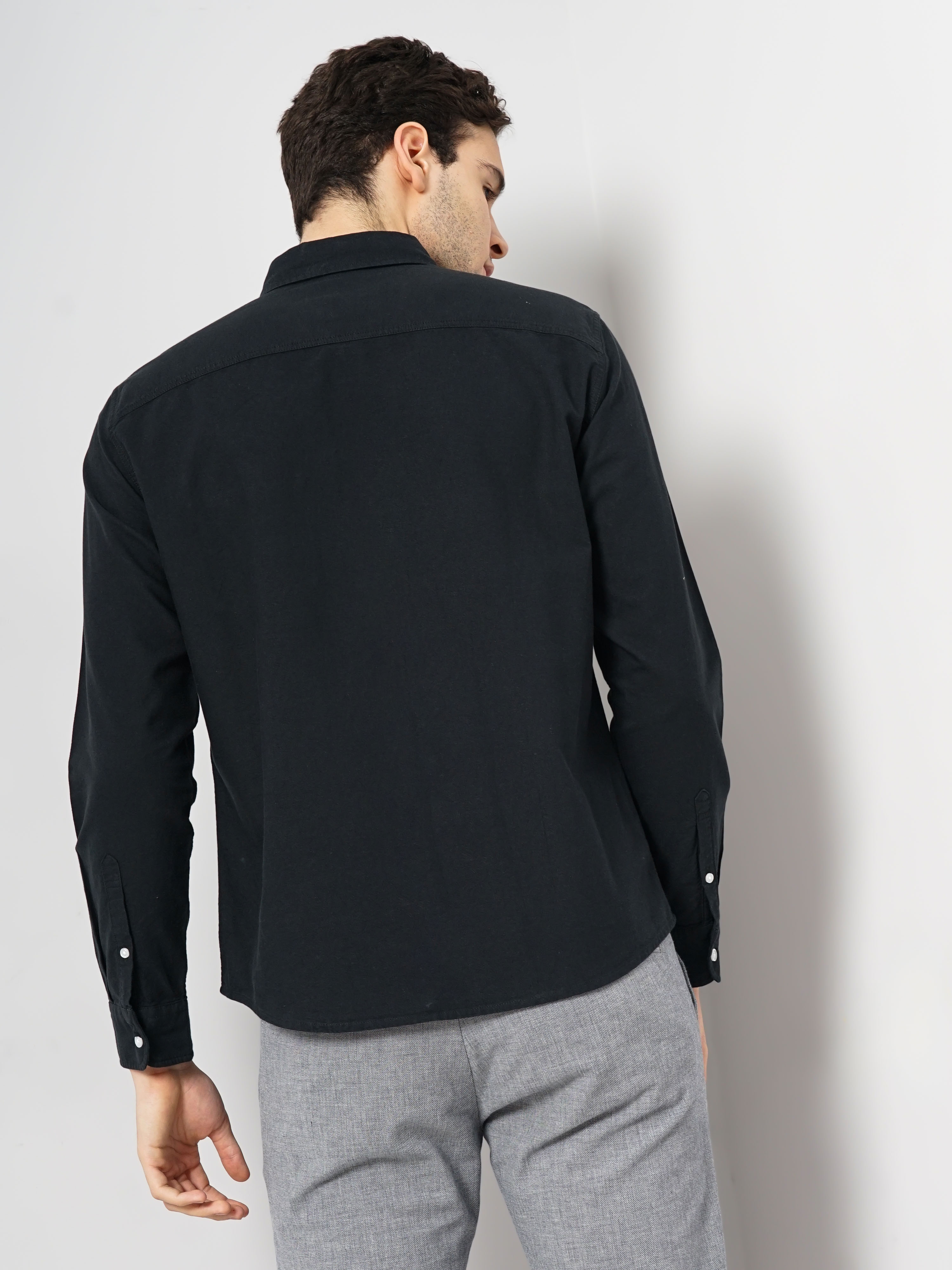 Celio Men Black Solid Regular Fit Cotton Hi Stake Social Oxford Casual Shirt