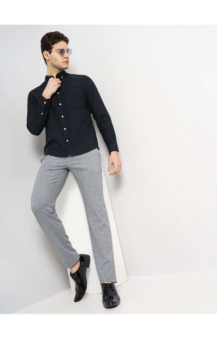 Celio Men Black Solid Regular Fit Cotton Hi Stake Social Oxford Casual Shirt