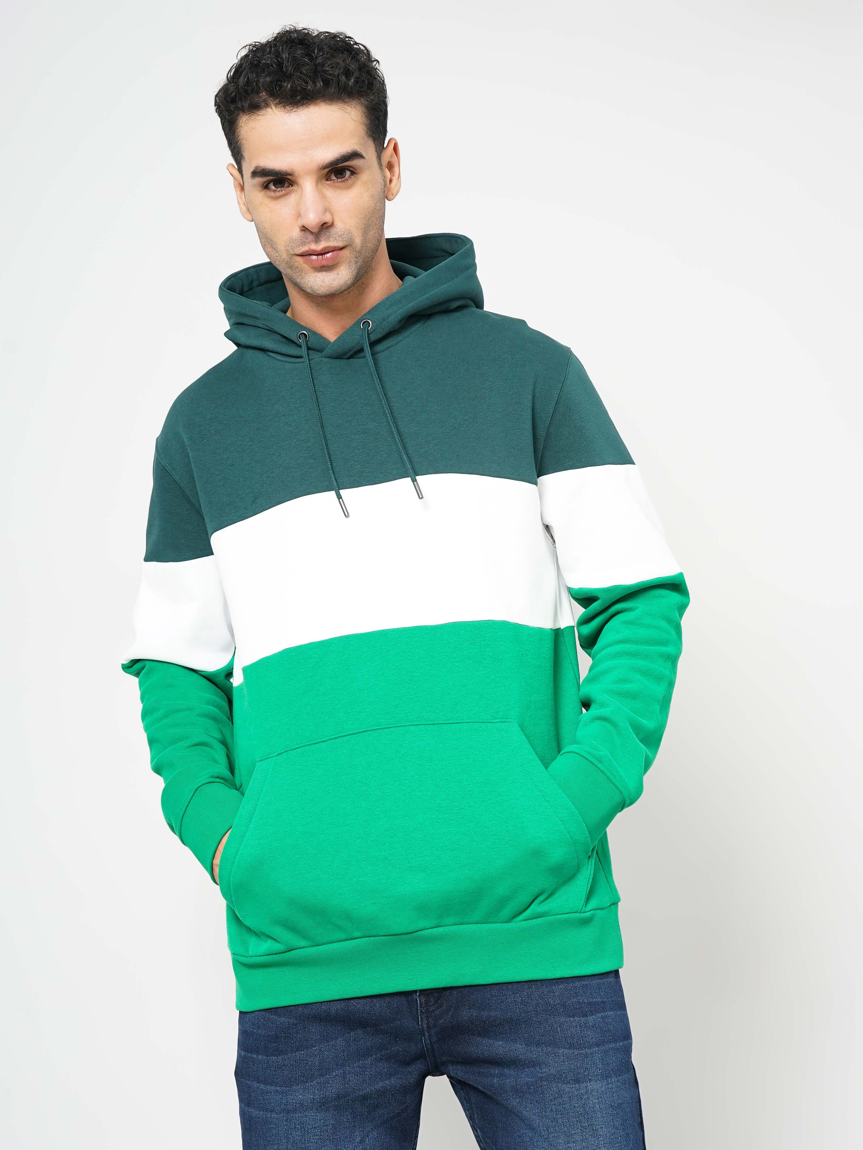Celio Men Green Colourblocked Regular Fit Cotton Sweater