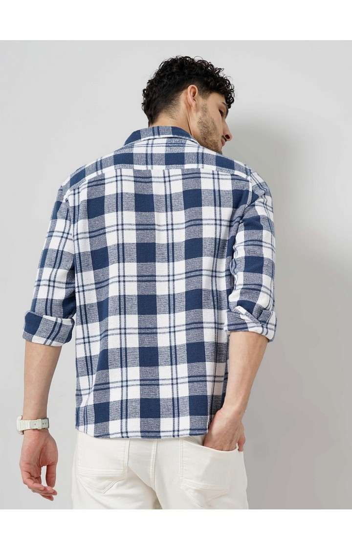 Celio Men Blue Checked Regular Fit Cotton Casual Shirt