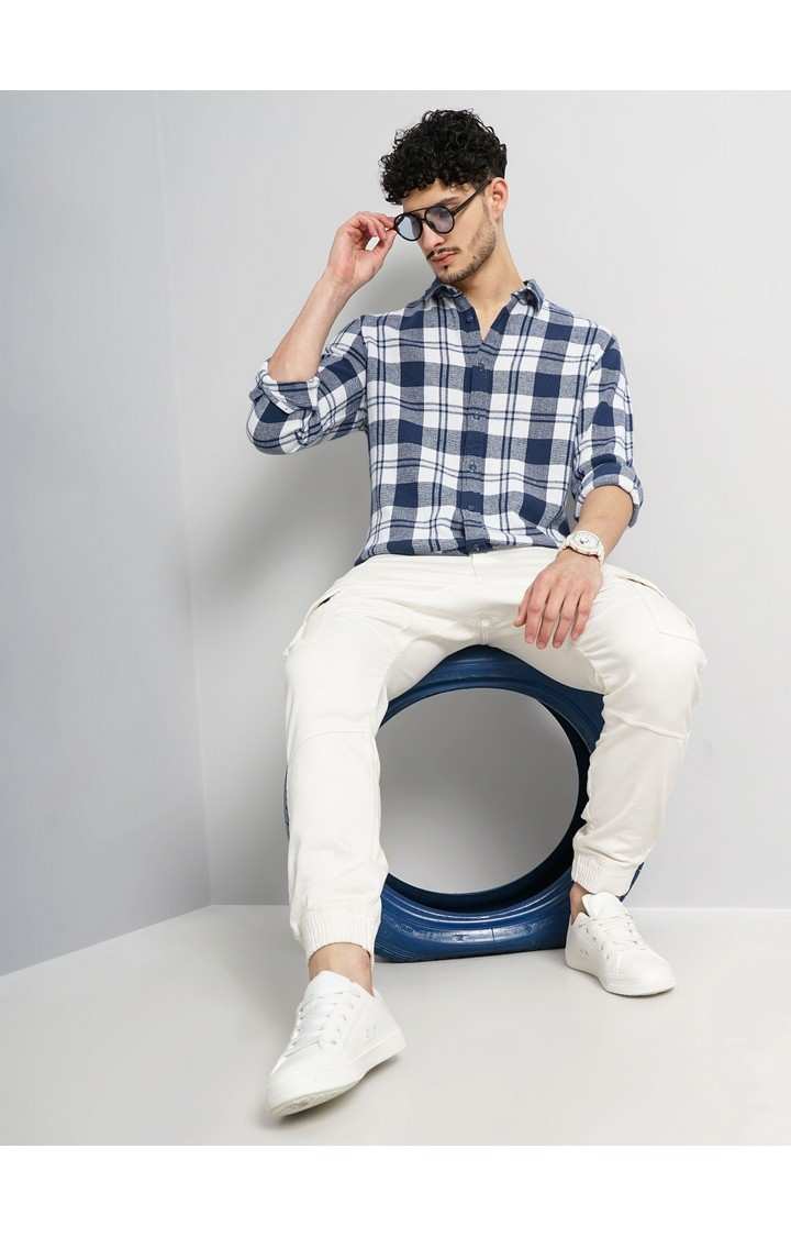 Celio Men Blue Checked Regular Fit Cotton Casual Shirt