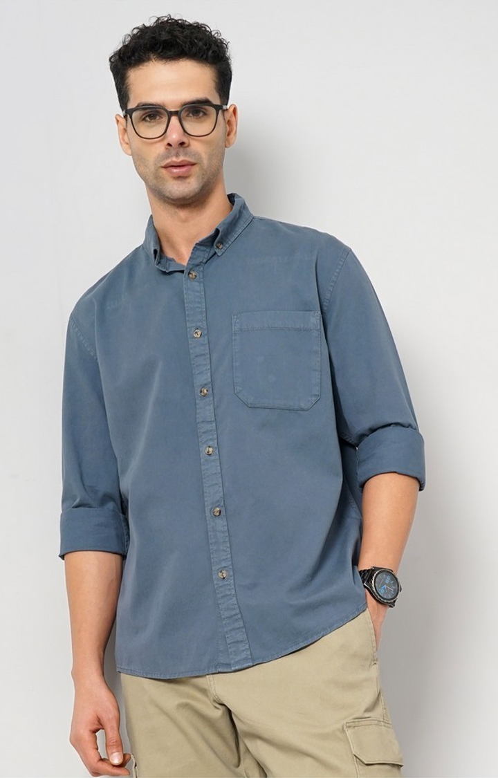 celio | Celio Men Blue Solid Regular Fit Cotton Shirt