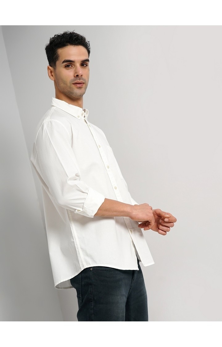 Celio Men White Solid Regular Fit Cotton Casual Shirt