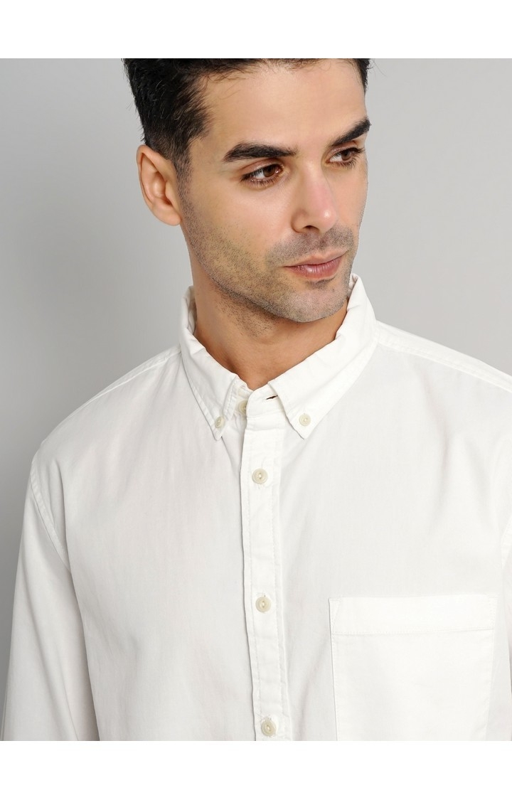 Celio Men White Solid Regular Fit Cotton Casual Shirt