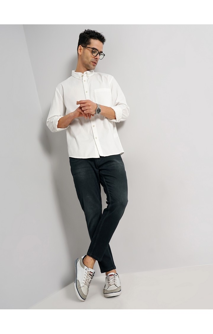 Celio Men White Solid Regular Fit Cotton Casual Shirt