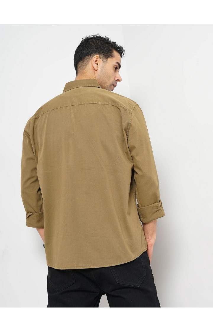 Celio Men Khaki Solid Regular Fit Cotton Shirt