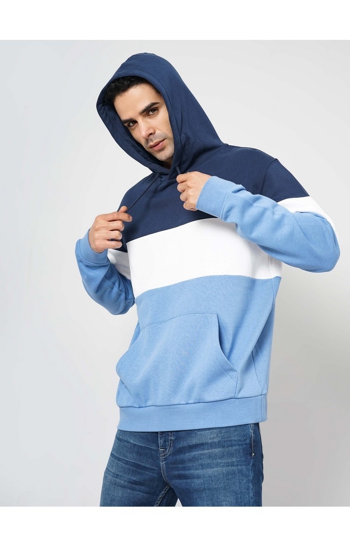 Celio Men Navy Blue Colourblocked Regular Fit Cotton Sweater