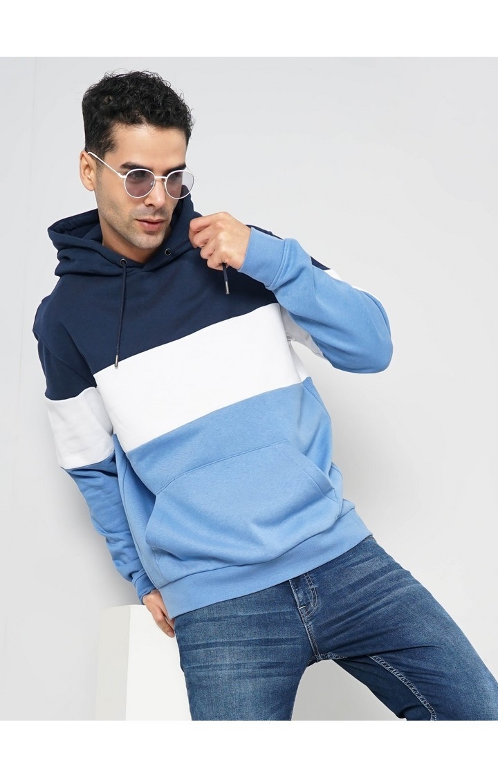 Celio Men Navy Blue Colourblocked Regular Fit Cotton Sweater